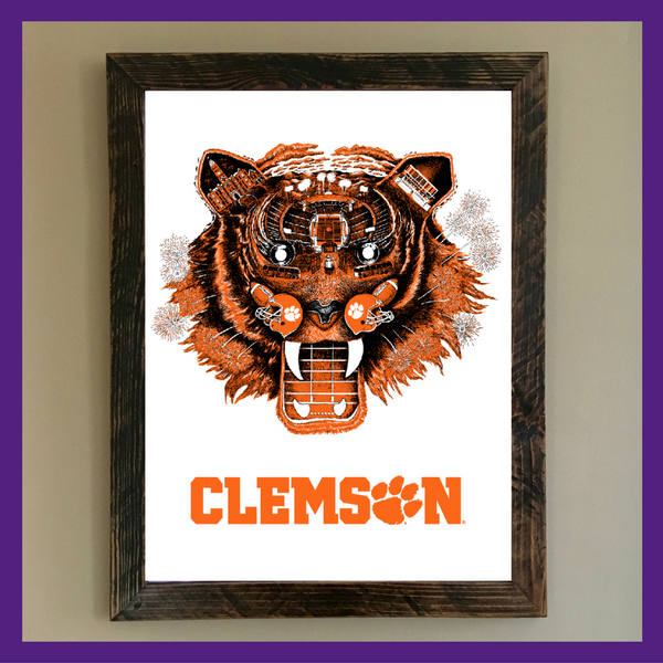 Clemson - Art Print in Orange, Black & White