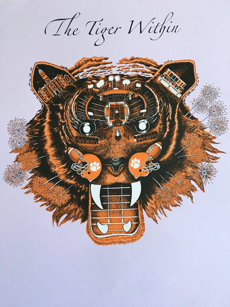Clemson - THE TIGER WITHIN Official Art Print in Orange, Black & White